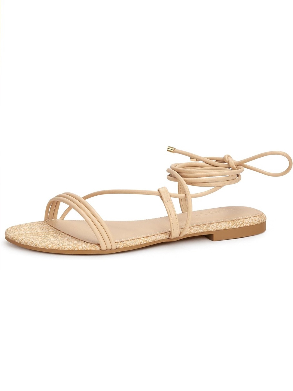 Women's Strappy Lace-Up Flat Sandals in Beige